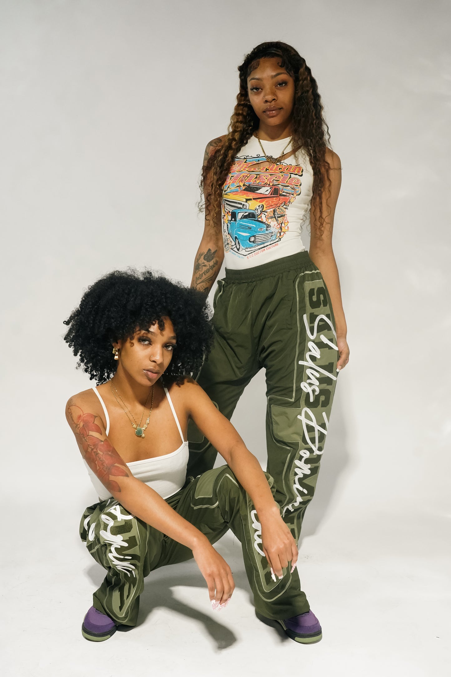 ARMY OLIVE Nylon Track Pants