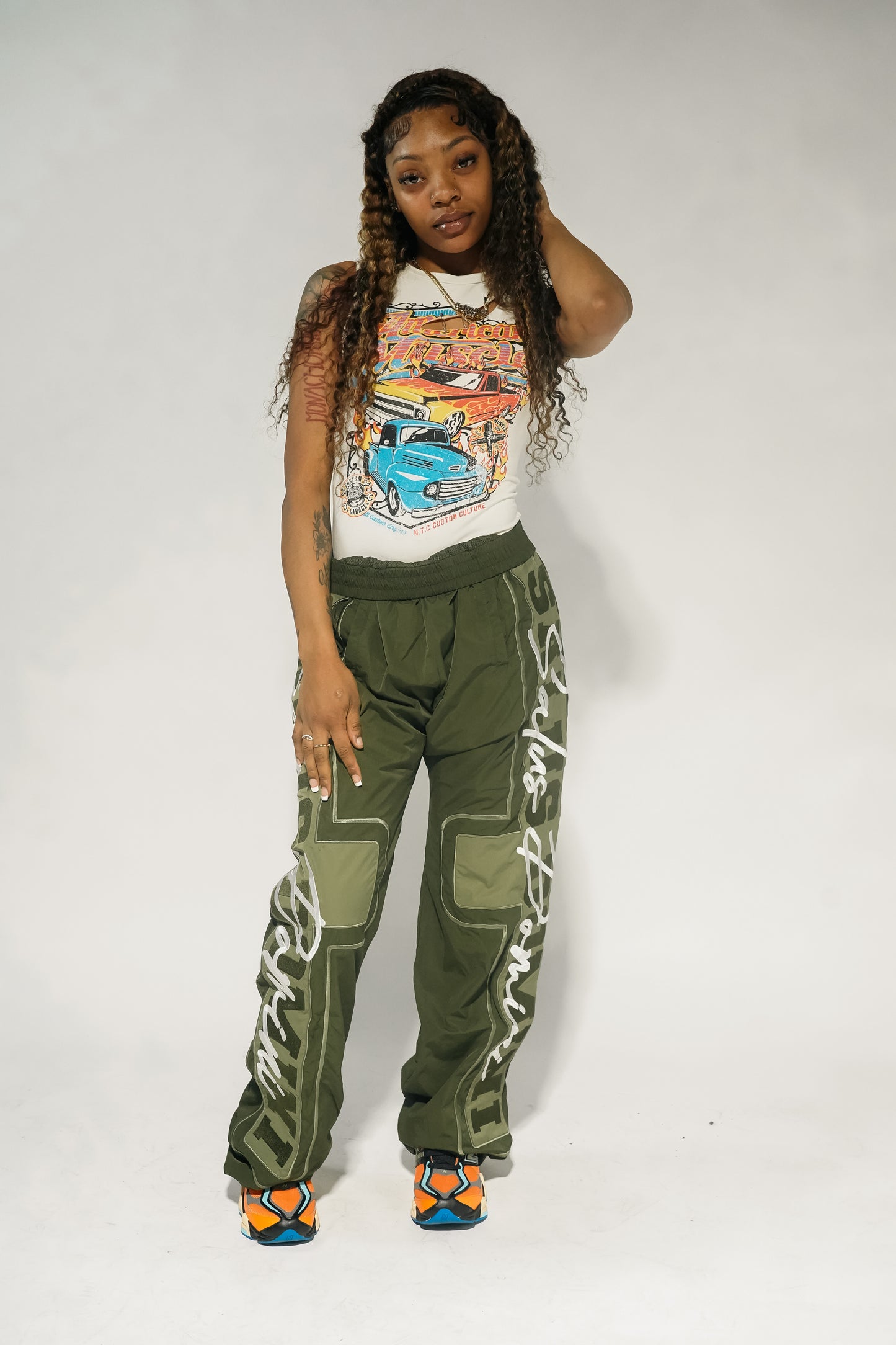 ARMY OLIVE Nylon Track Pants