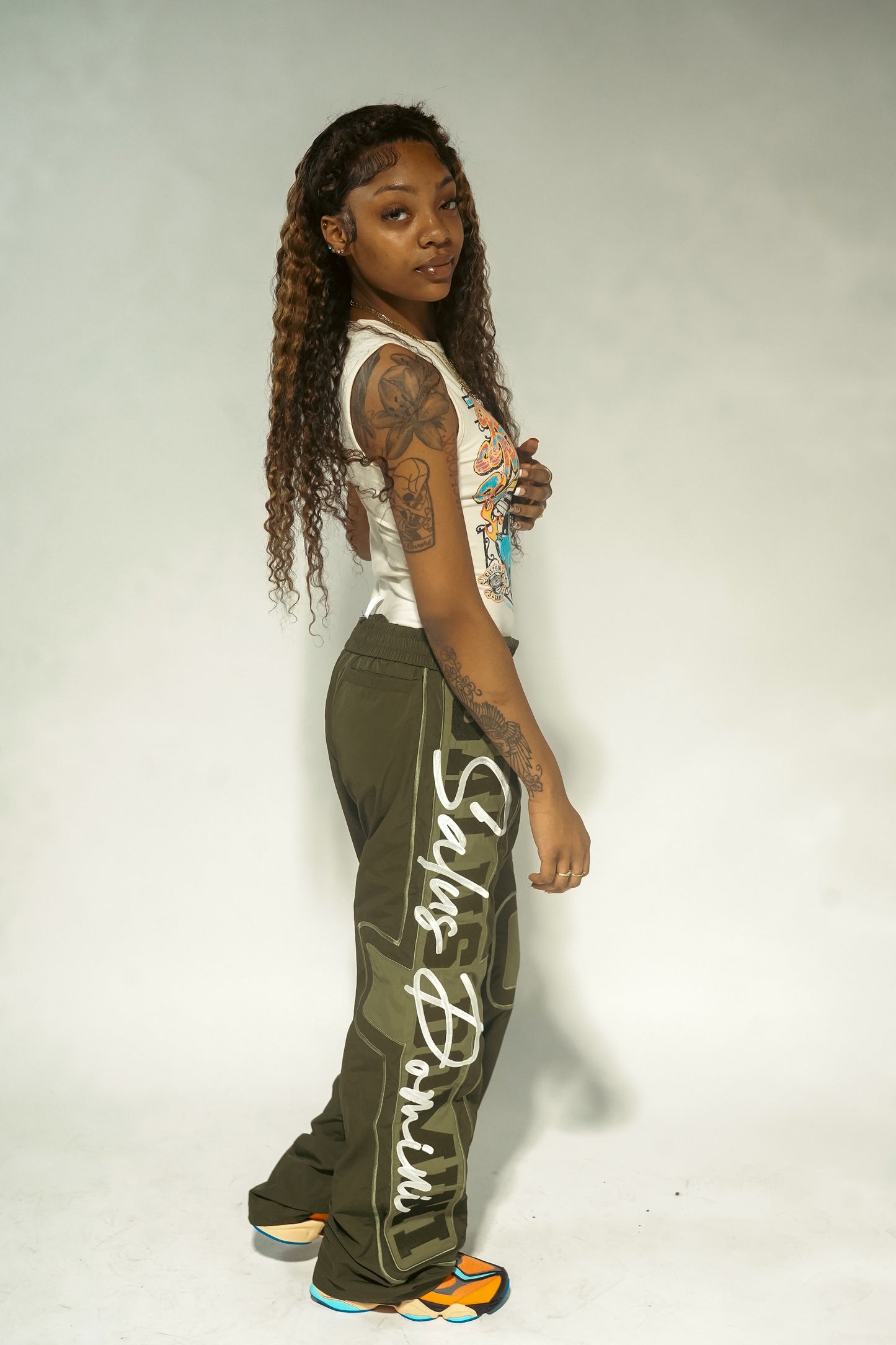ARMY OLIVE Nylon Track Pants