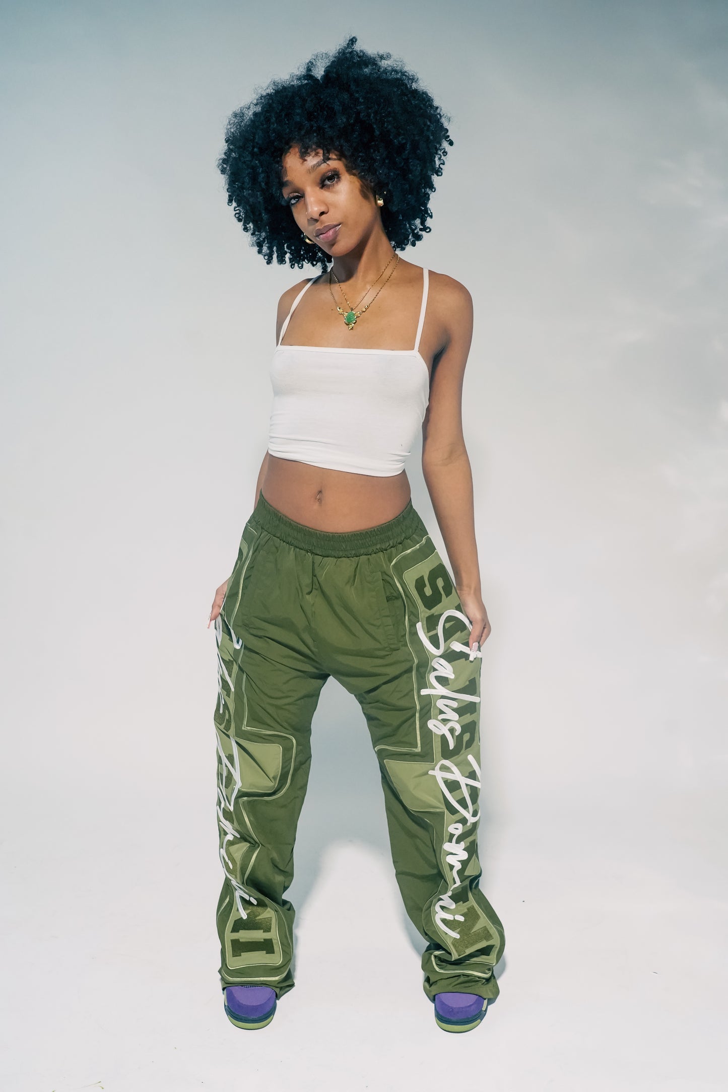 ARMY OLIVE Nylon Track Pants