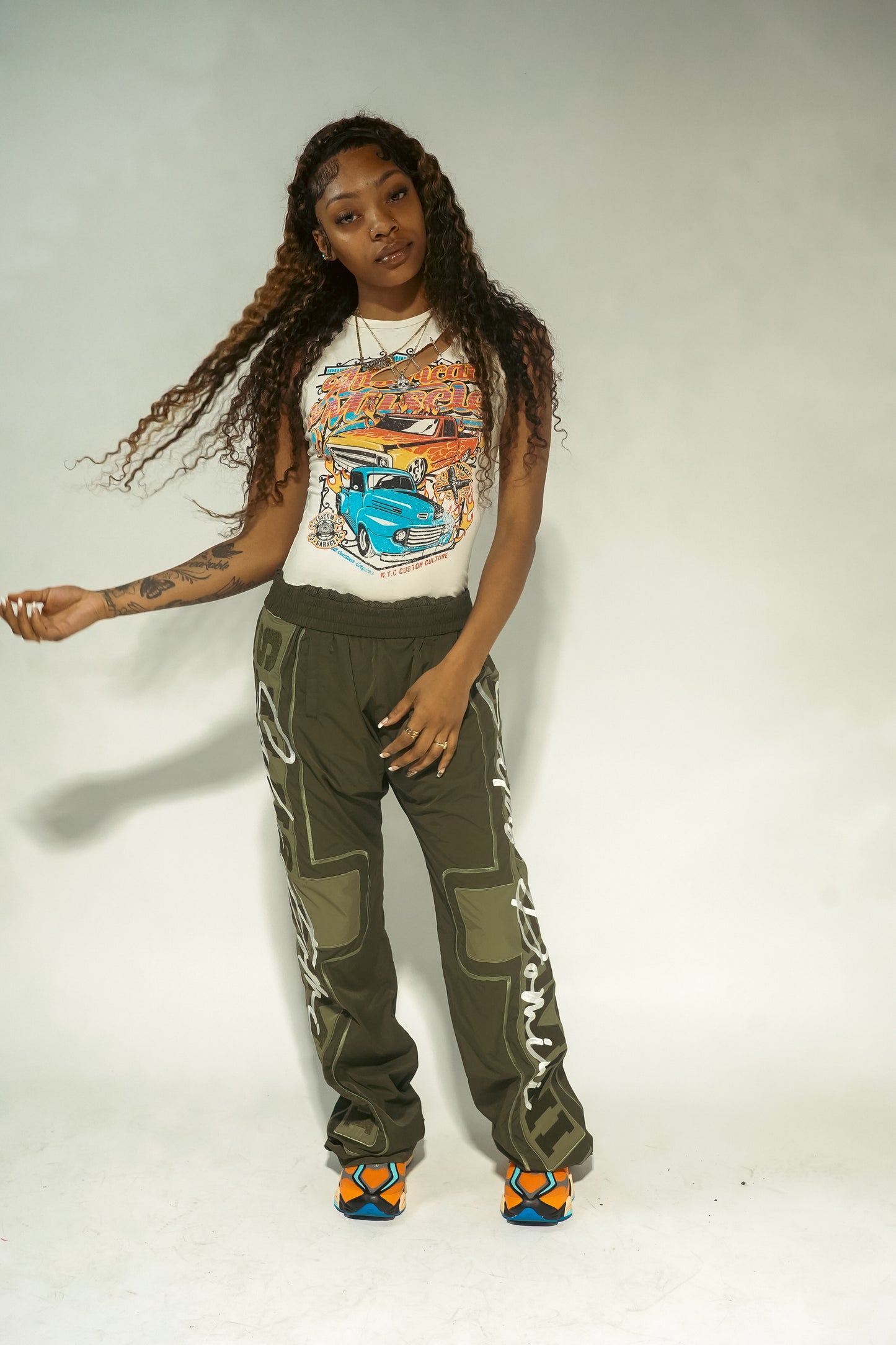 ARMY OLIVE Nylon Track Pants