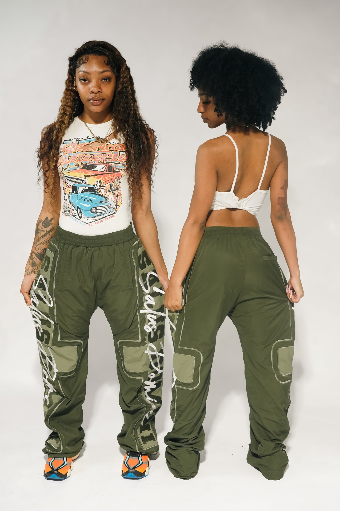ARMY OLIVE Nylon Track Pants