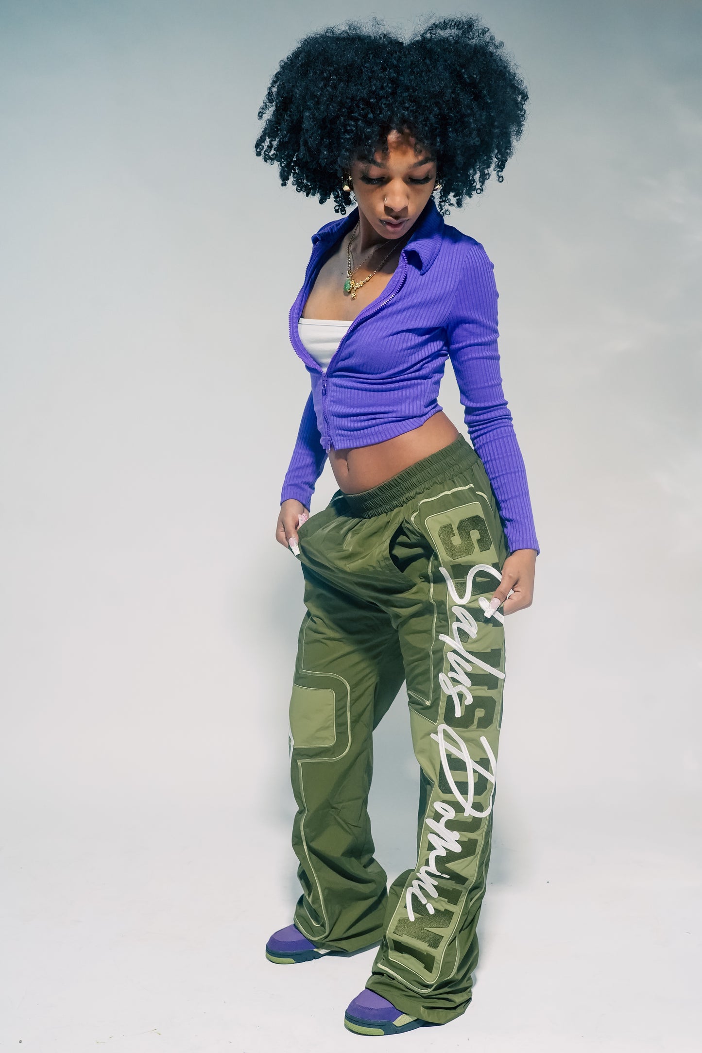 ARMY OLIVE Nylon Track Pants